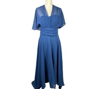 Peacock Blue Strapless Gown w/Convertible Overlay, Size 14, Long, Flowy, NWOT